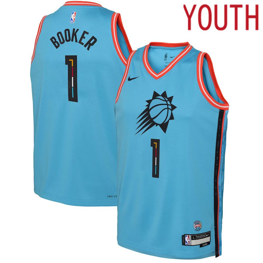 Youth Phoenix Suns #1 Devin Booker Green Nike City Edition 2022-23 Swingman NBA Jersey->youth nba jersey->Youth Jersey